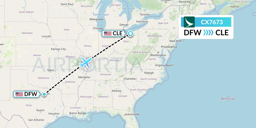 CX7673 Cathay Pacific Flight Map: Dallas to Cleveland