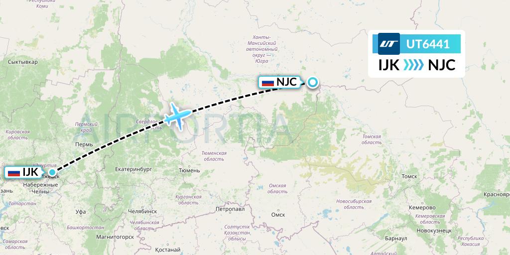 UT6441 UTair Flight Map: Izhevsk to Nizhnevartovsk