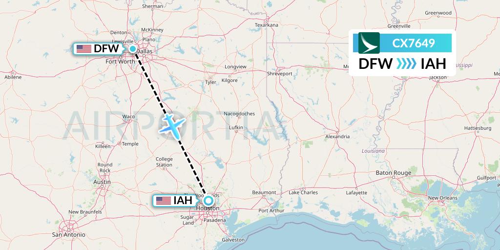 CX7649 Cathay Pacific Flight Map: Dallas to Houston