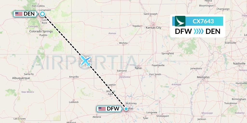 CX7643 Cathay Pacific Flight Map: Dallas to Denver