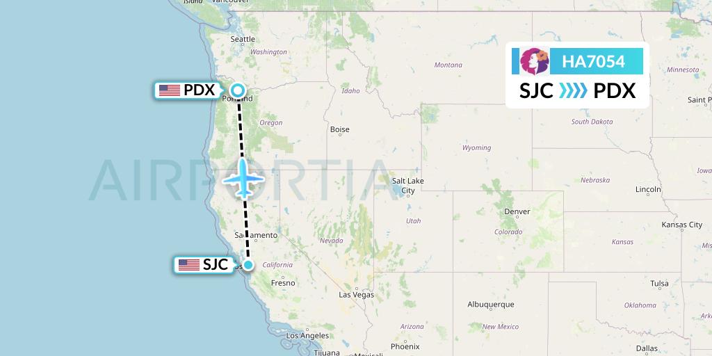 HA7054 Hawaiian Airlines Flight Map: San Jose to Portland