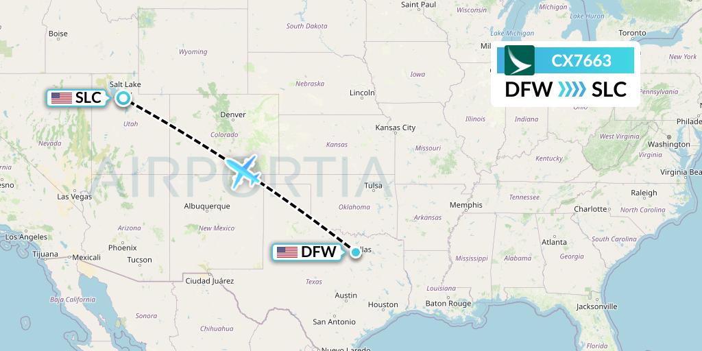 CX7663 Cathay Pacific Flight Map: Dallas to Salt Lake City