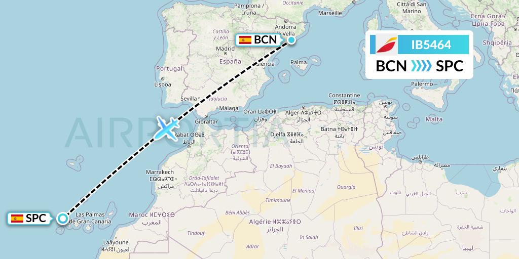 IB5464 Iberia Flight Map: Barcelona to La Palma