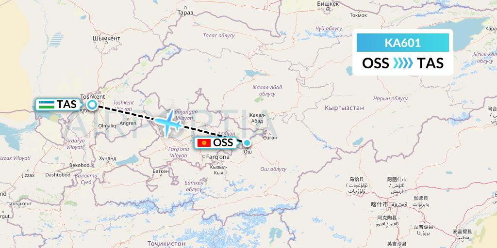 KA601 Aero Nomad Airlines Flight Map: Osh to Tashkent