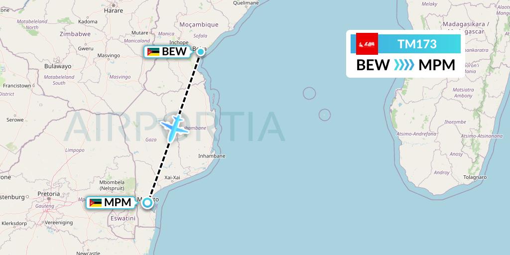TM173 LAM Mozambique Airlines Flight Map: Beira to Maputo