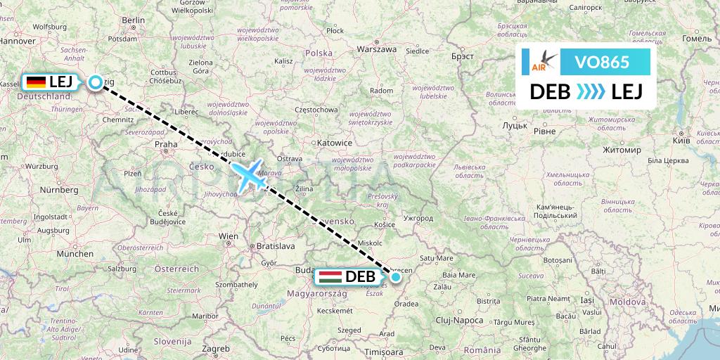 VO865 Voyage Air Flight Map: Debrecen to Leipzig