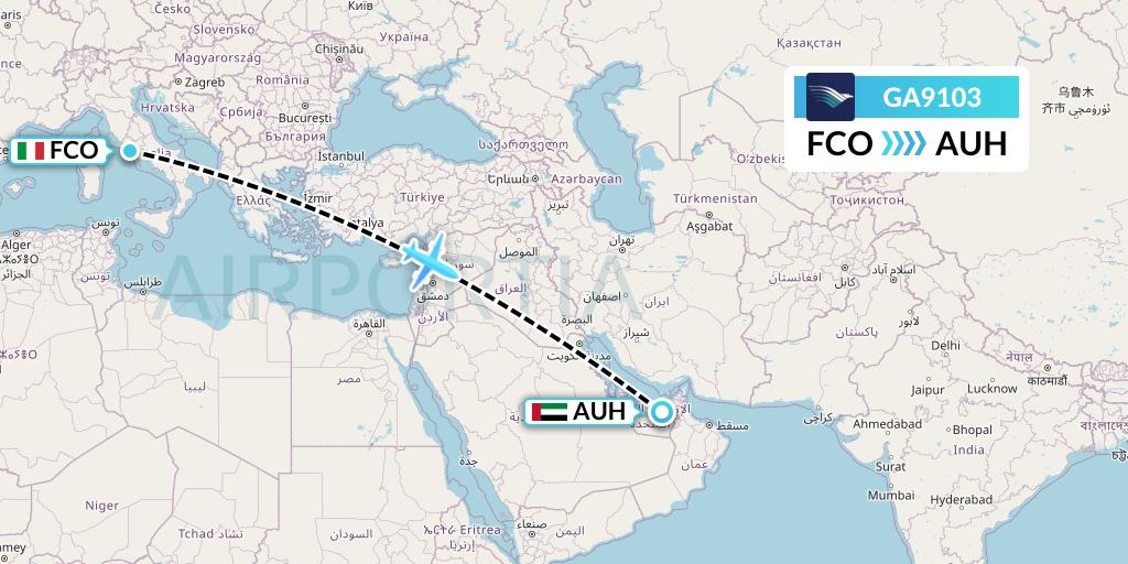 GA9103 Garuda Indonesia Flight Map: Rome to Abu Dhabi