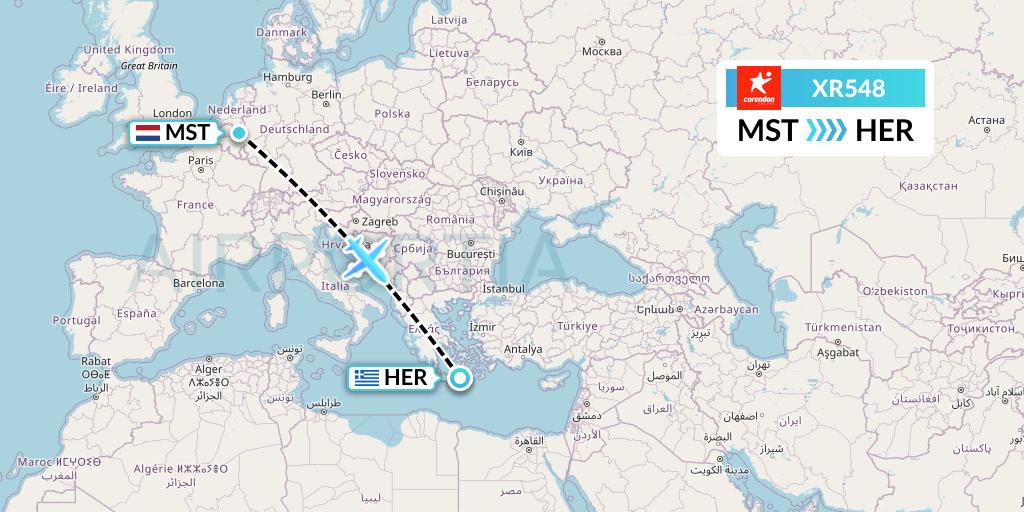 XR548 Corendon Airlines Europe Flight Map: Maastricht to Heraklion