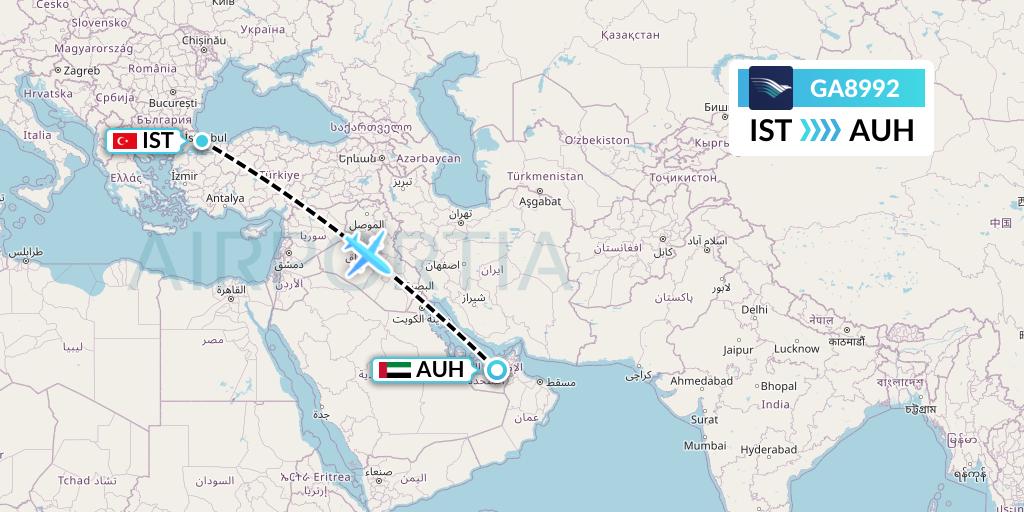 GA8992 Garuda Indonesia Flight Map: Istanbul to Abu Dhabi