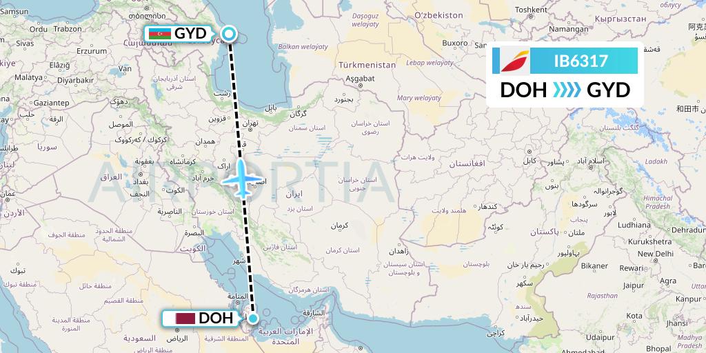 IB6317 Iberia Flight Map: Doha to Baku