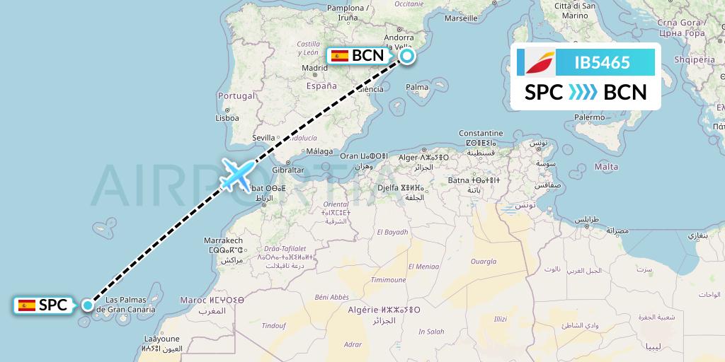 IB5465 Iberia Flight Map: La Palma to Barcelona
