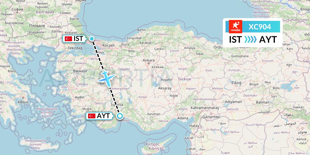 XC904 Corendon Airlines Flight Map: Istanbul to Antalya
