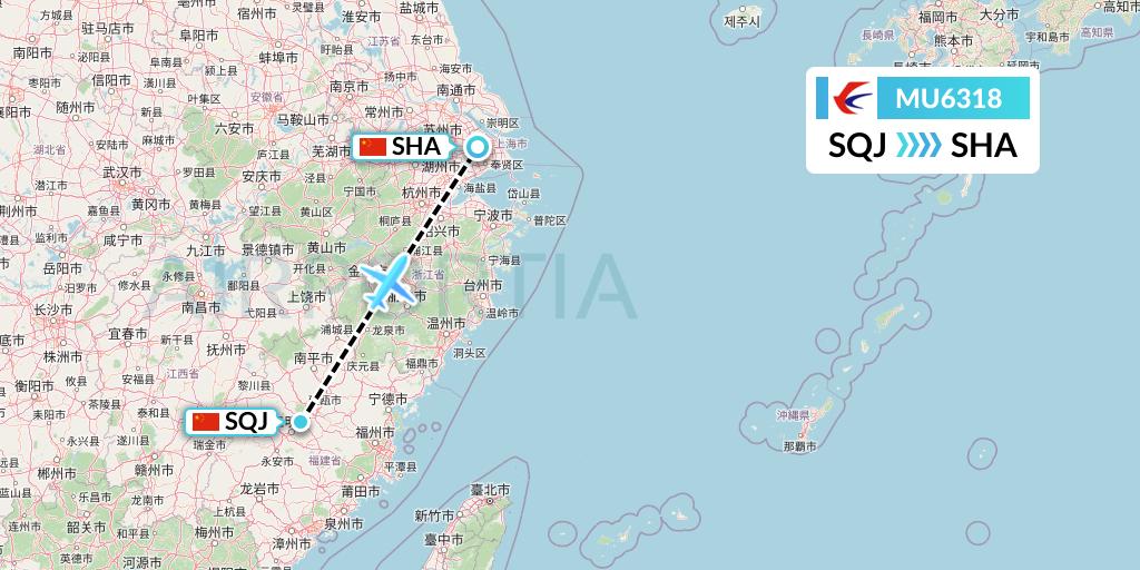 MU6318 China Eastern Airlines Flight Map: Fuzhou to Shanghai