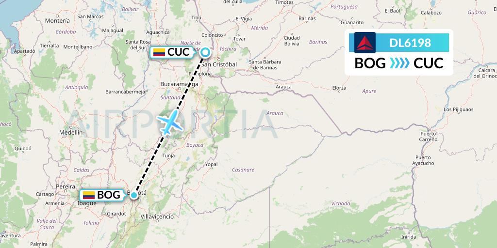 DL6198 Delta Air Lines Flight Map: Bogota to Cucuta