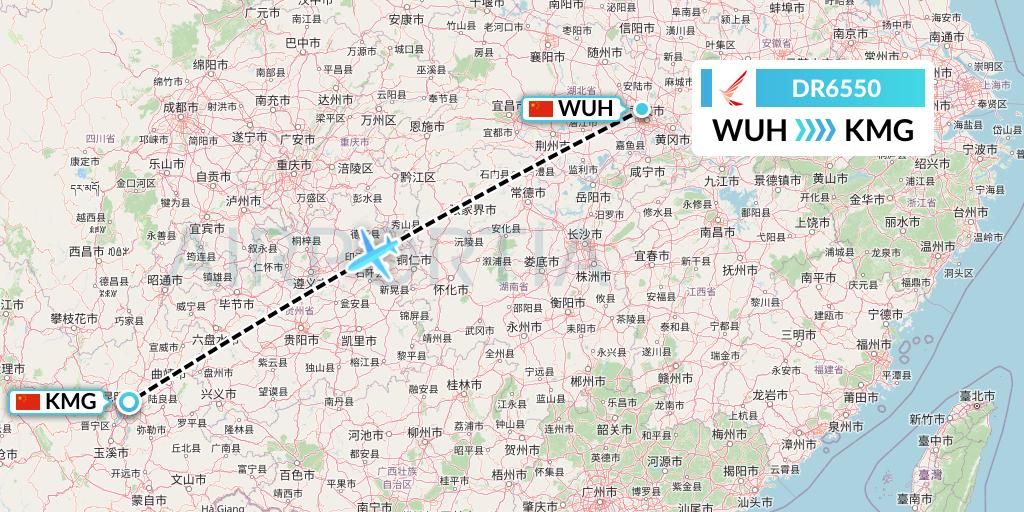 DR6550 Ruili Airlines Flight Map: Wuhan to Kunming