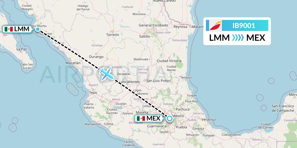 IB9001 Iberia Flight Map: Los Mochis to Mexico City
