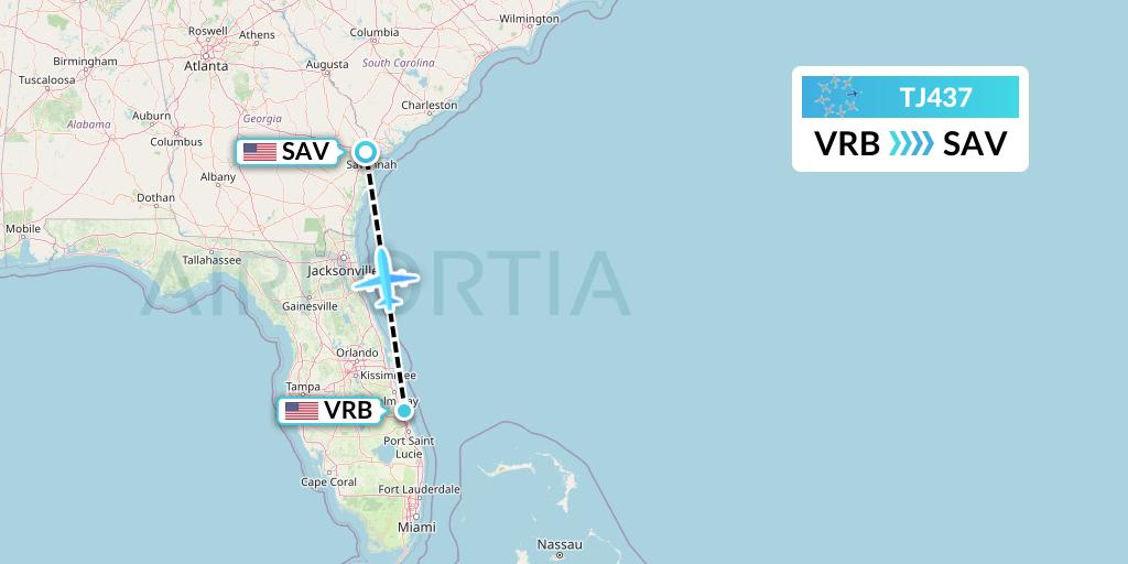 TJ437 Tradewind Aviation Flight Map: Vero Beach to Savannah