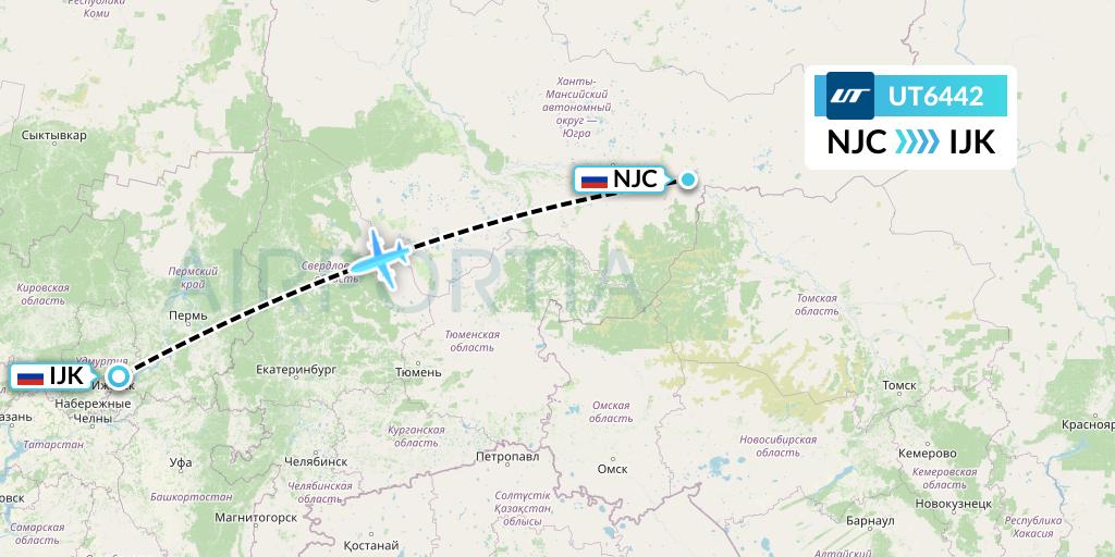 UT6442 UTair Flight Map: Nizhnevartovsk to Izhevsk