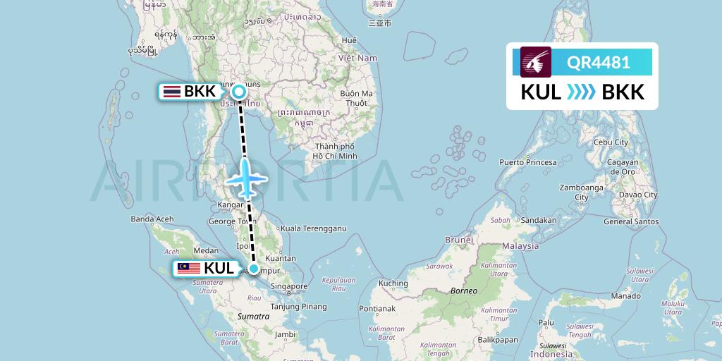 QR4481 Qatar Airways Flight Map: Kuala Lumpur to Bangkok