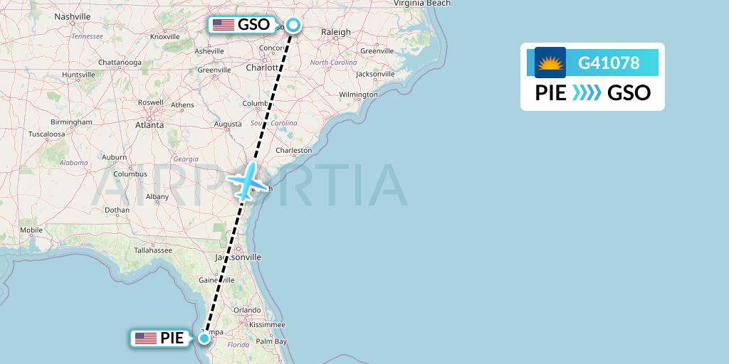 G41078 Allegiant Air Flight Map: St. Petersburg to Greensboro