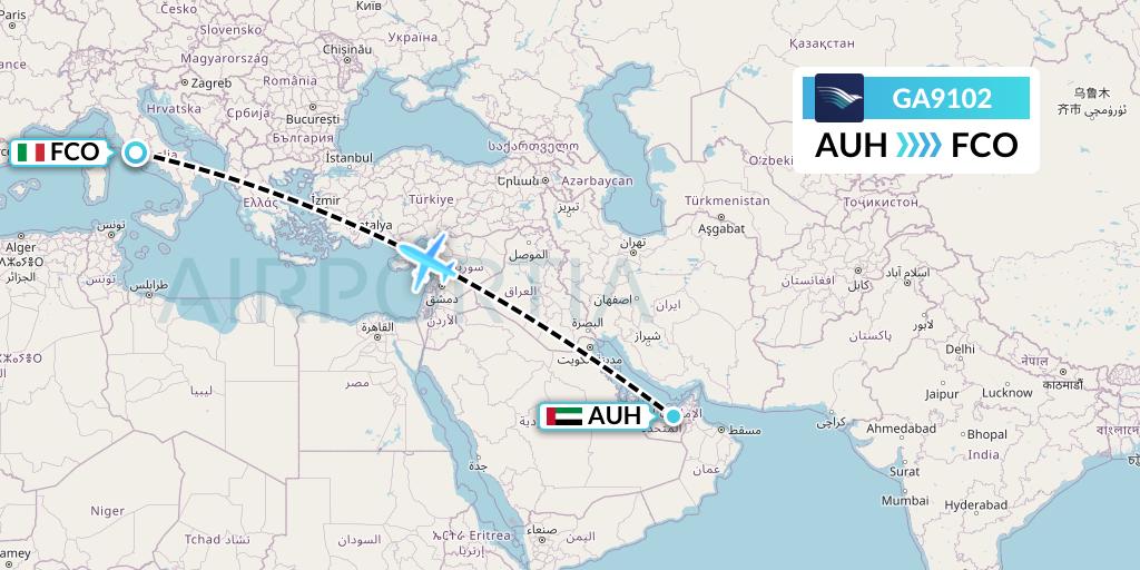 GA9102 Garuda Indonesia Flight Map: Abu Dhabi to Rome