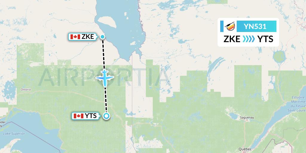 YN531 Air Creebec Flight Map: Kashechewan to Timmins