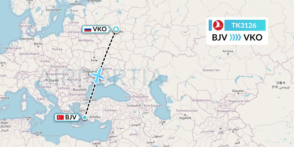 TK3126 Turkish Airlines Flight Map: Bodrum to Moscow