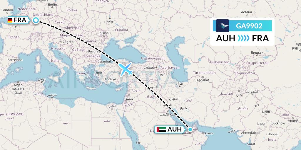 GA9902 Garuda Indonesia Flight Map: Abu Dhabi to Frankfurt