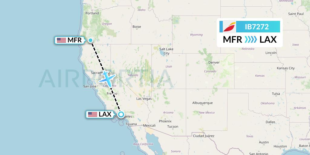 IB7272 Iberia Flight Map: Medford to Los Angeles
