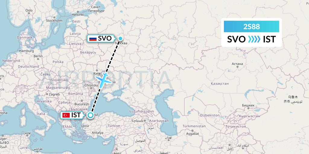 2S88 Star Equatorial AL Flight Map: Moscow to Istanbul