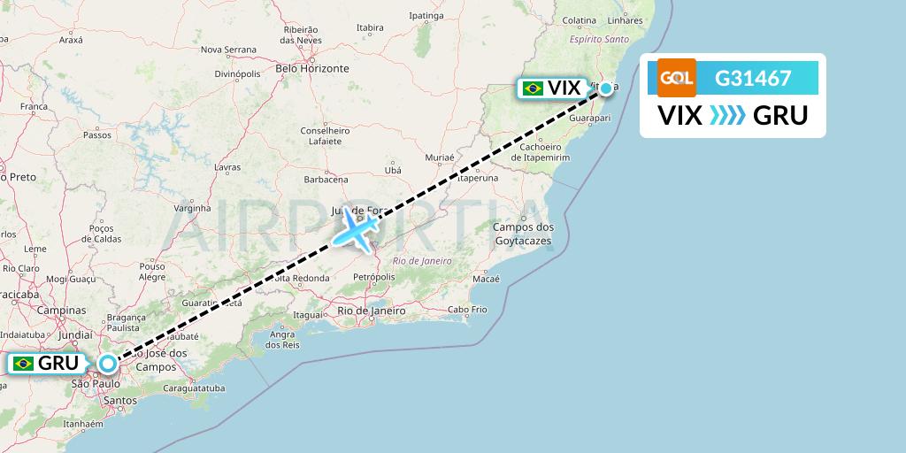G31467 GOL Transportes Aeros Flight Map: Vitoria to Sao Paulo