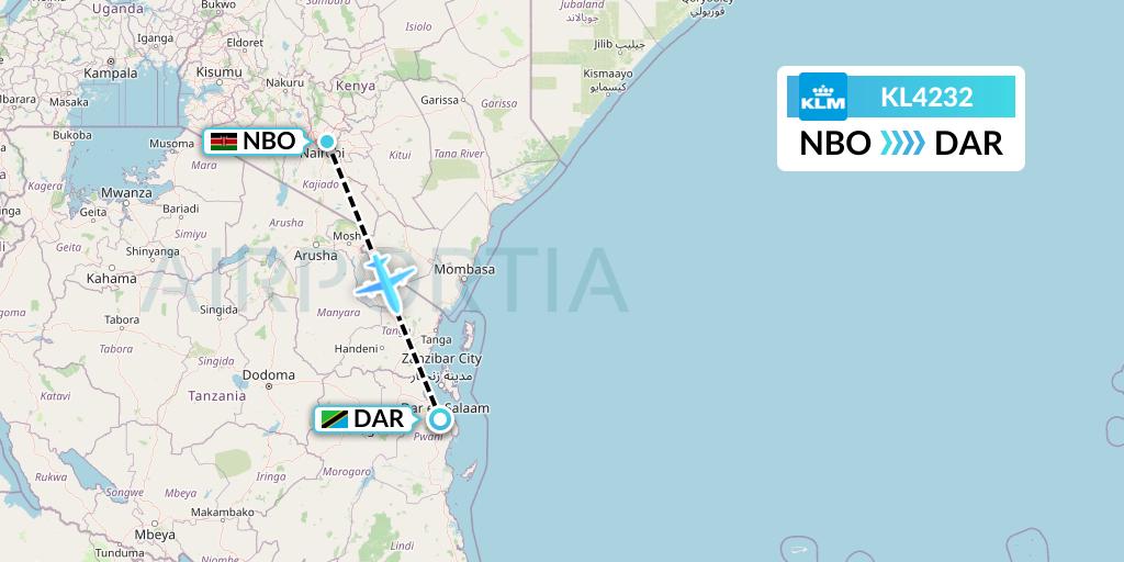 KL4232 KLM Flight Map: Nairobi to Dar-es-Salaam