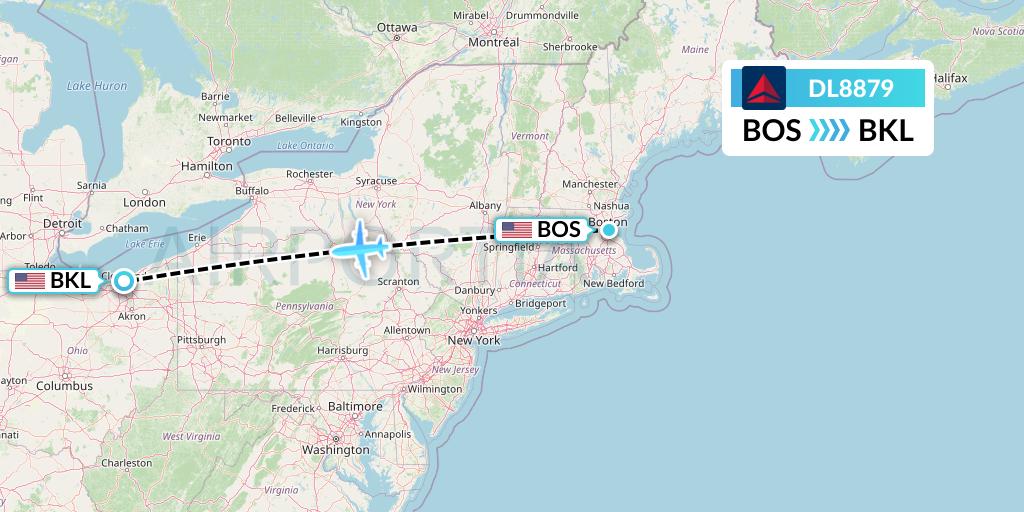 DL8879 Delta Air Lines Flight Map: Boston to Cleveland