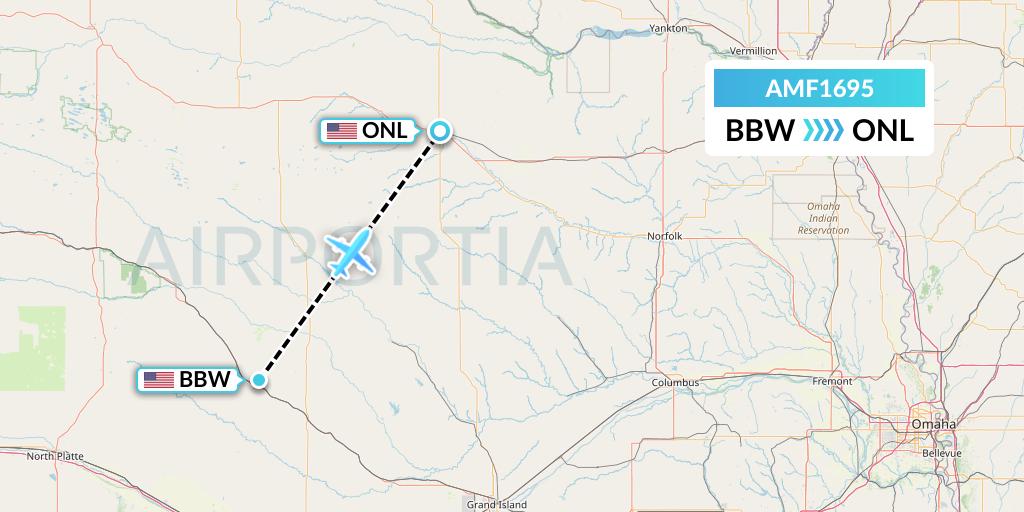 AMF1695 Ameriflight Flight Map: Broken Bow to Oneill