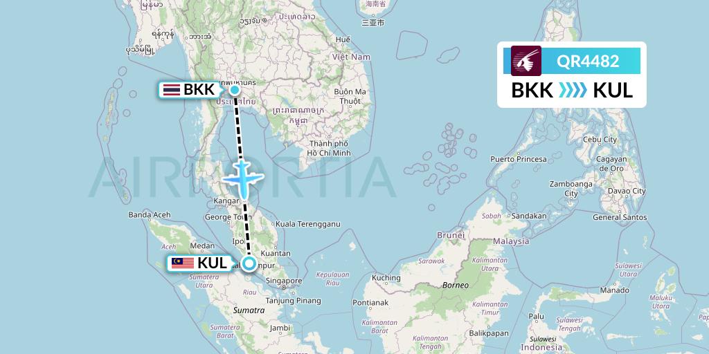 QR4482 Qatar Airways Flight Map: Bangkok to Kuala Lumpur