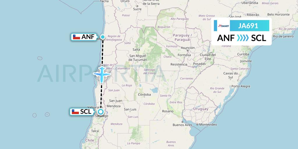 JA691 JetSMART Flight Map: Antofagasta to Santiago