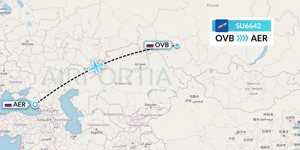 SU6642 Aeroflot Flight Map: Novosibirsk to Sochi