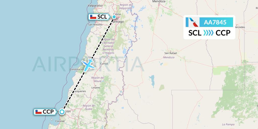 AA7845 American Airlines Flight Map: Santiago to Concepcion
