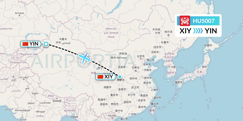 HU5007 Hainan Airlines Flight Map: Xi'an to Yining