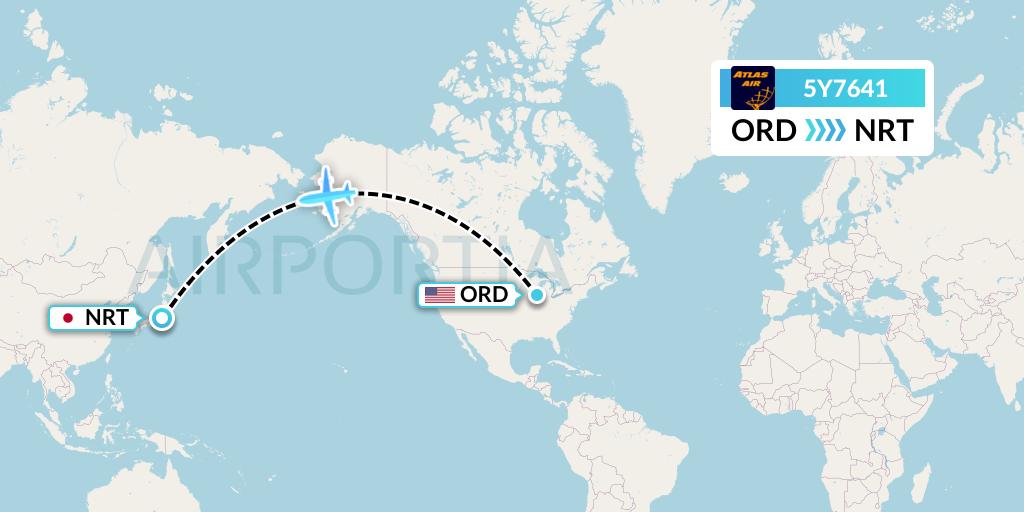 5Y7641 Atlas Air Flight Map: Chicago to Tokyo