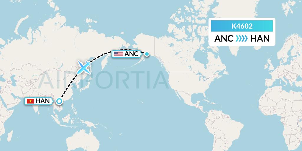 K4602 Kalitta Air Flight Map: Anchorage to Hanoi