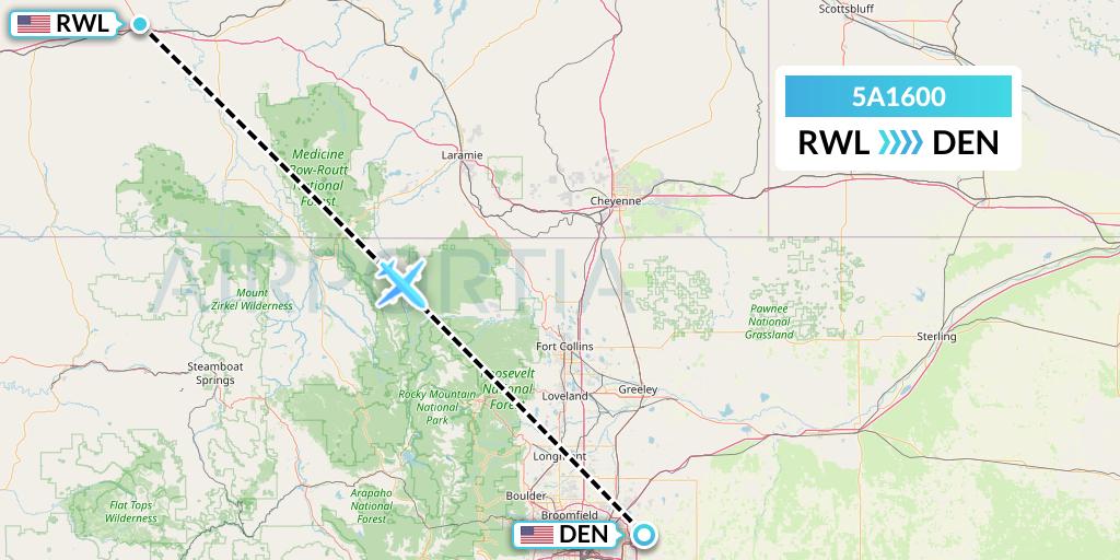 5A1600 Alpine Air Express Flight Map: Rawlins to Denver