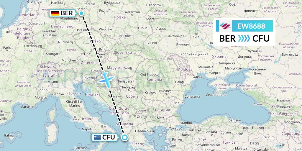 EW8688 Eurowings Flight Map: Berlin to Corfu