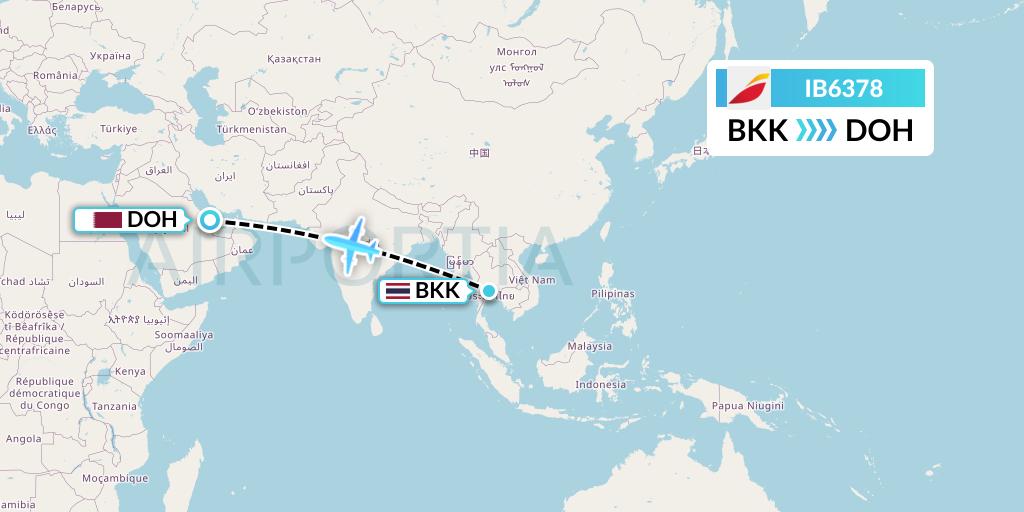 IB6378 Iberia Flight Map: Bangkok to Doha