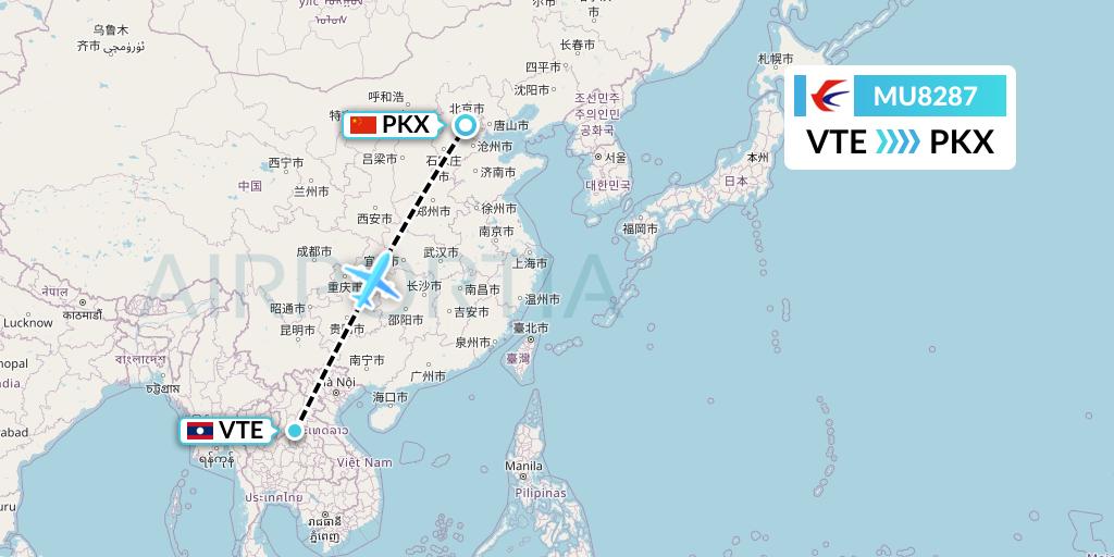 MU8287 China Eastern Airlines Flight Map: Vientiane to Beijing