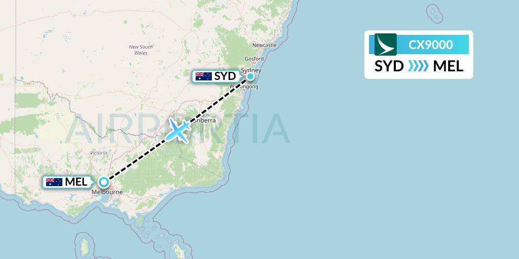 CX9000 Cathay Pacific Flight Map: Sydney to Melbourne