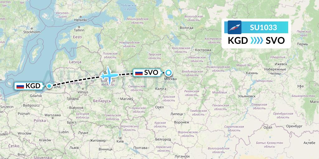 SU1033 Aeroflot Flight Map: Kaliningrad to Moscow