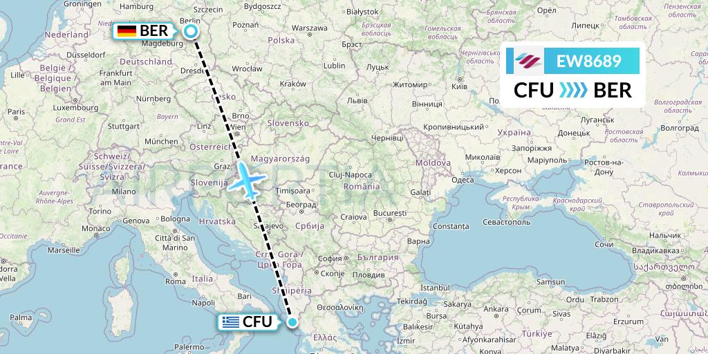 EW8689 Eurowings Flight Map: Corfu to Berlin