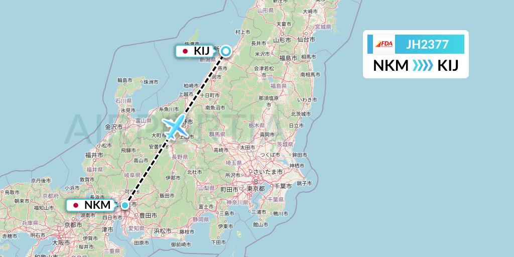 JH2377 Fuji Dream Airlines Flight Map: Nagoya to Niigata