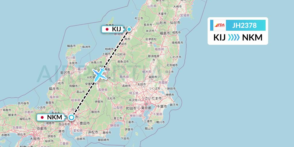 JH2378 Fuji Dream Airlines Flight Map: Niigata to Nagoya
